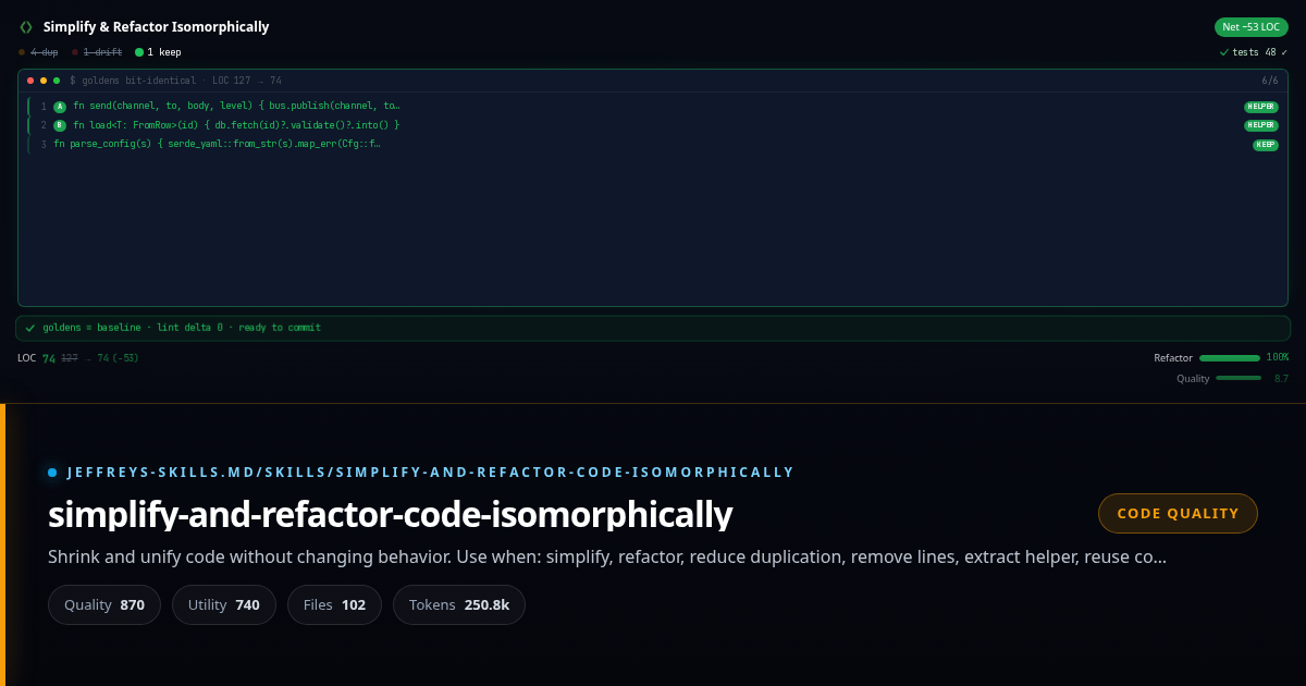refactor the code in javascript | javascript tutorial... simplify-and-refactor-code-isomorphically Claude Code Skill | Jeffrey's ...